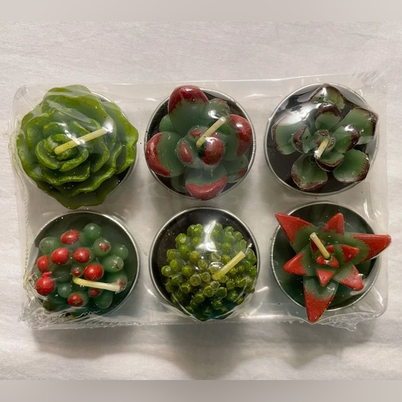 Succulent and Cactus Tealight Candles Set of 6 - Picture 1 of 9